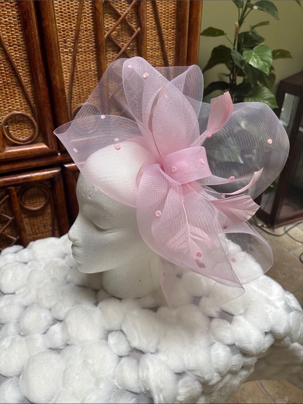 Light Pink Mesh Fascinator Headpiece for Women